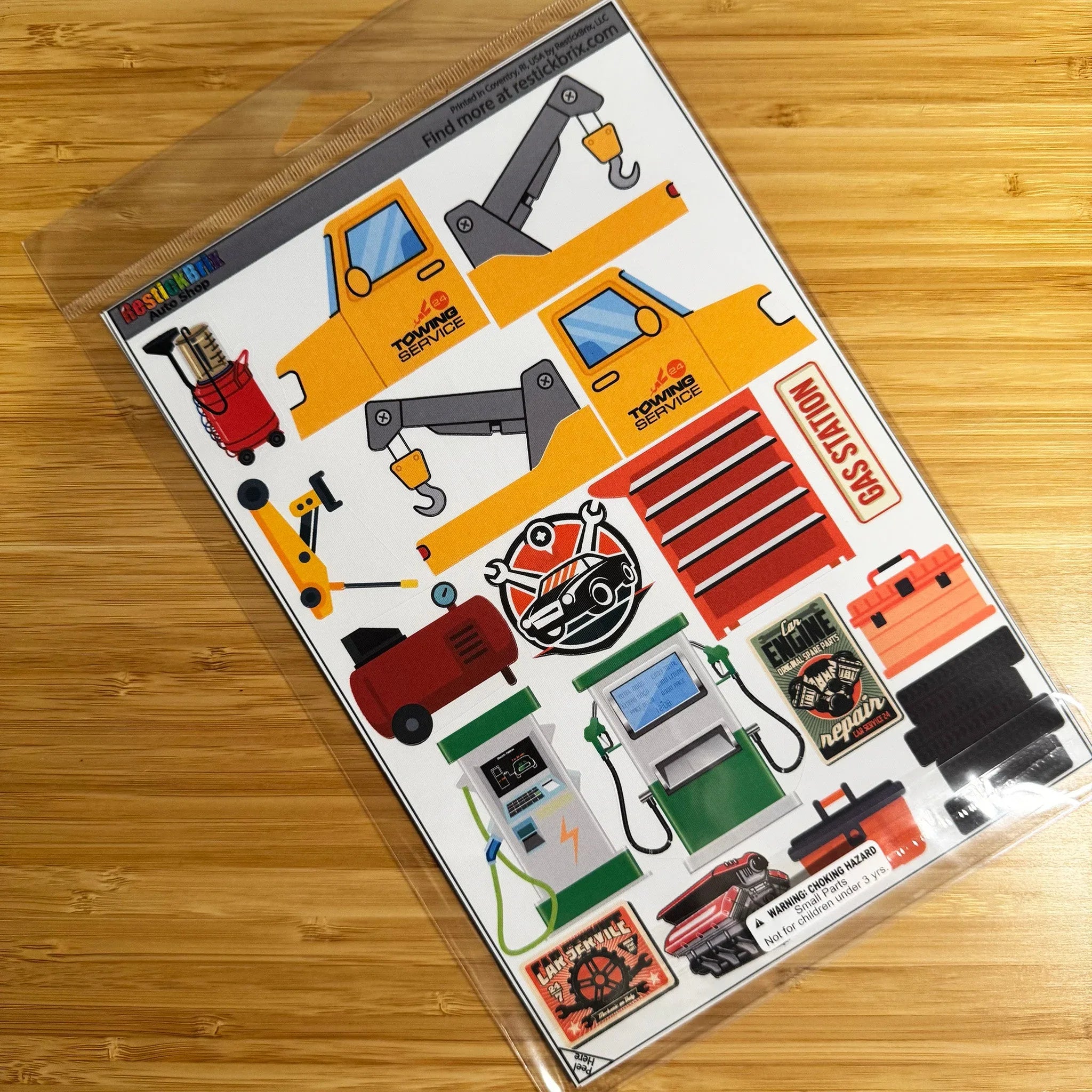 Auto Shop: Reusable Decals for Customizing Magnetic Tiles, Plastic Bricks, and more - BIG FRENCHIES