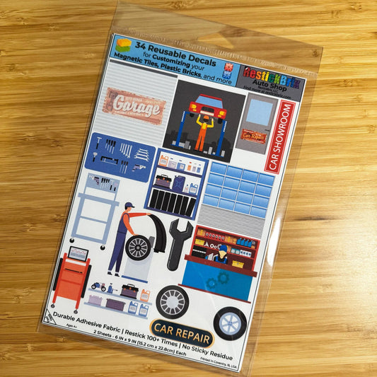 Auto Shop: Reusable Decals for Customizing Magnetic Tiles, Plastic Bricks, and more - BIG FRENCHIES