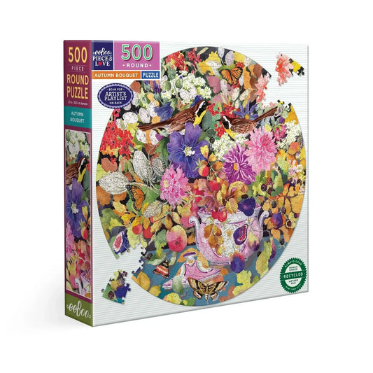 Autumn Bouquet 500 Piece Round Jigsaw Puzzle eeBoo - BIG FRENCHIES