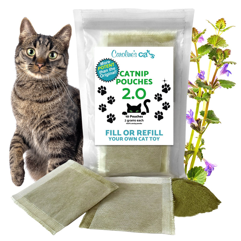 Caroline's Cats Organic Catnip Packets for Cat Toys 2.0 – More Potent Refill Pouches for Flapping Bird, Flopping Fish, and Others, 10 Tea Bags-Pet Toys-BIG FRENCHIES-Caroline's Cats