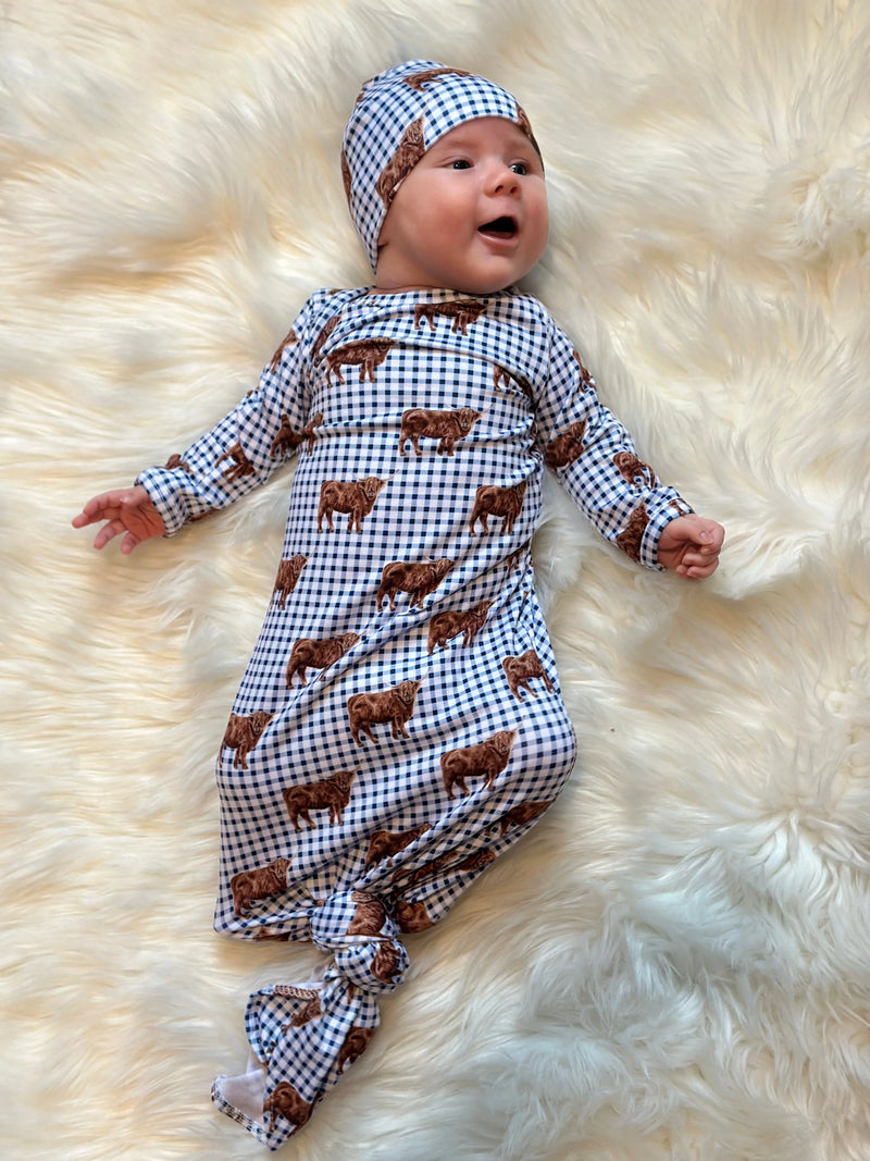 Plaid highland knotted gown and hat set - BIG FRENCHIES