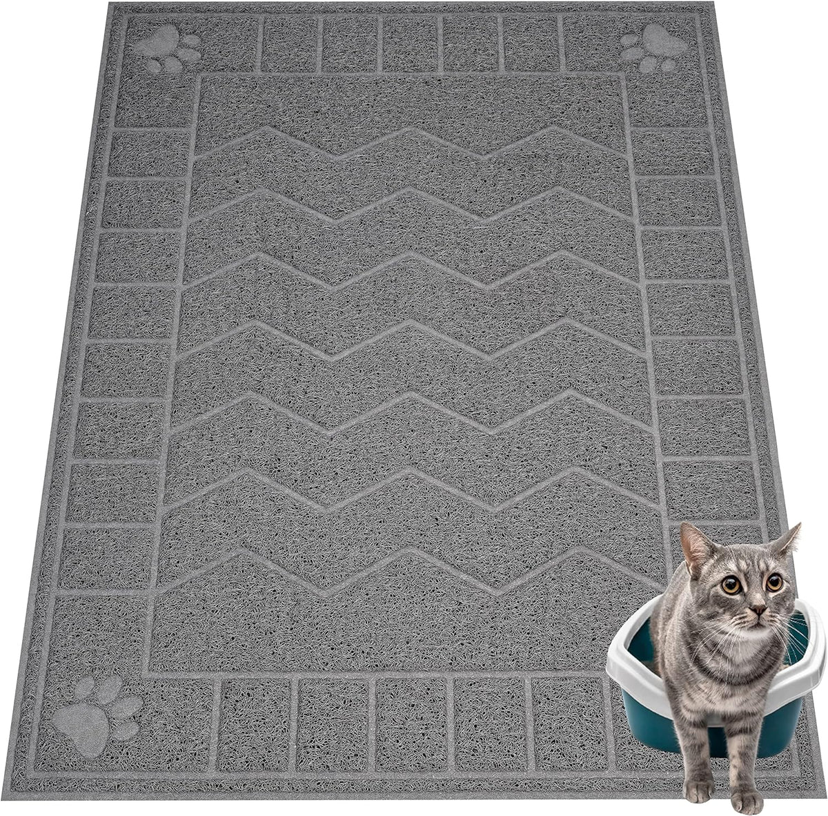 Cat Litter Box Mat, 47" x 35" Large Waterproof Litter Trapping Mat – Daily Care for Cats - Grey / 2X-Large（47" x 35")