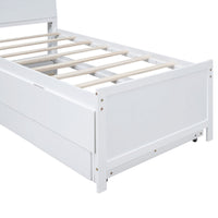 Twin Size Platform Bed with Storage LED Headboard Twin Size Trundle and 3 Drawers White