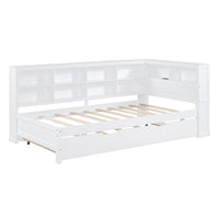 Wooden Twin Size DayBed with Twin Trundle, DayBed with Storage Shelf and USB Charging Ports,White