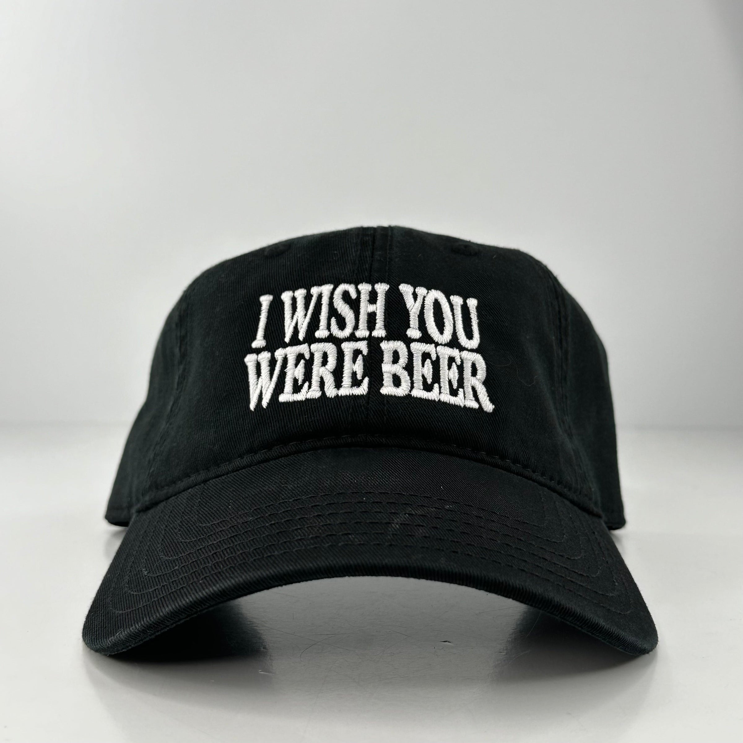 I WISH YOU WERE BEER FUNNY DAD HAT STRAPBACK CAP BLACK Custom Embroidered ￼