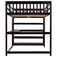 Full Size Loft Bed with Storage Shelves and Under-bed Desk  Espresso
