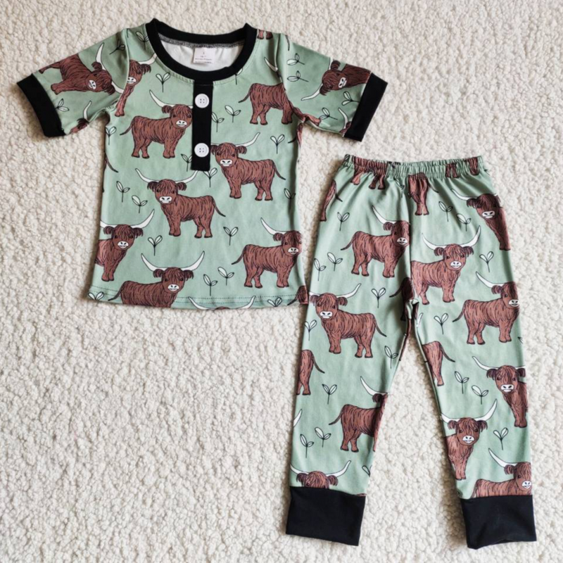 Cow print short sleeve boy spring western pajamas - BIG FRENCHIES
