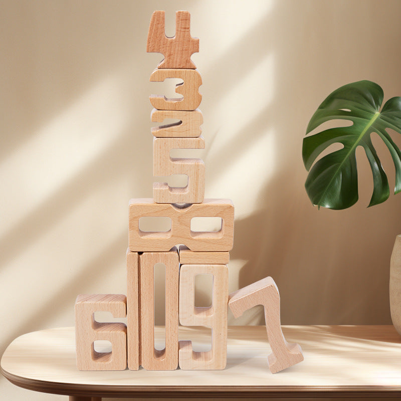 Children's Montessori early education teaching aids, large particle beech wood digital building blocks, kindergarten enlightenment assembly, stacking and height toys