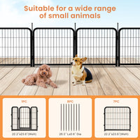 Outdoor 12 piece dog fence, 24 inch portable indoor game fence for small dog pets. Black, 22.2 inches wide x 23.6 inches high.