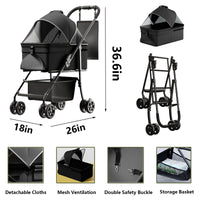 2-in-1 folding dog cart, pet folding cart, four-wheel dog/cat cart, waterproof pad, car seat, sun visor