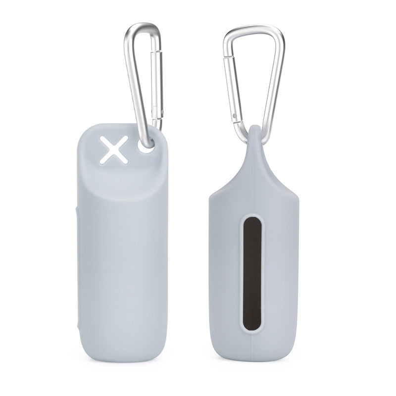 Silicone dog poop bag holder with dispenser, portable, hanging ring & storage case