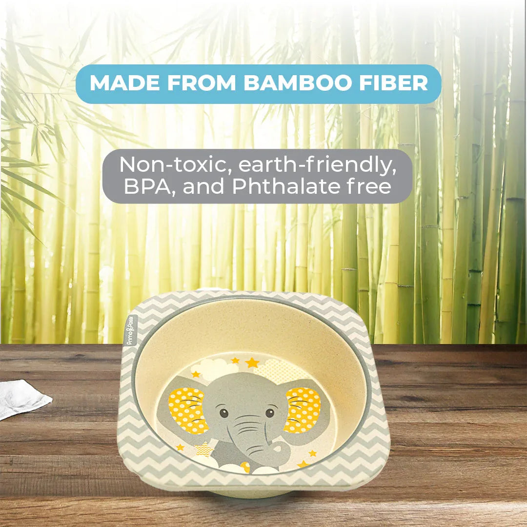 Primo Passi - Bamboo Fiber, Kids Square Bowl, Little Elephant - BIG FRENCHIES