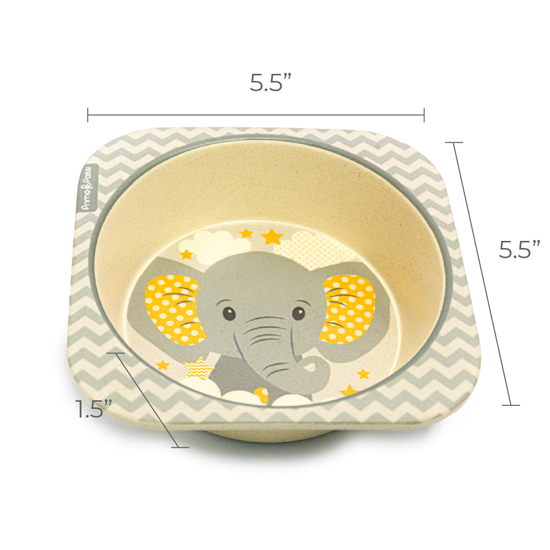 Primo Passi - Bamboo Fiber, Kids Square Bowl, Little Elephant