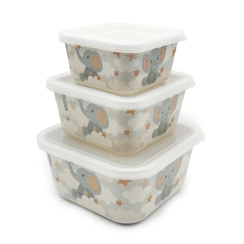 Primo Passi - Bamboo Fiber Kids Food Containers, Set of 3, Little Elephant - BIG FRENCHIES