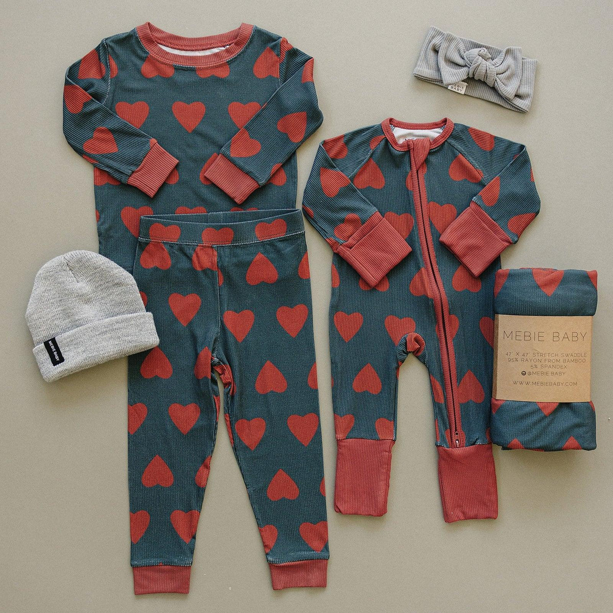 Navy + Red Hearts Ribbed Bamboo Cozy Set - BIG FRENCHIES