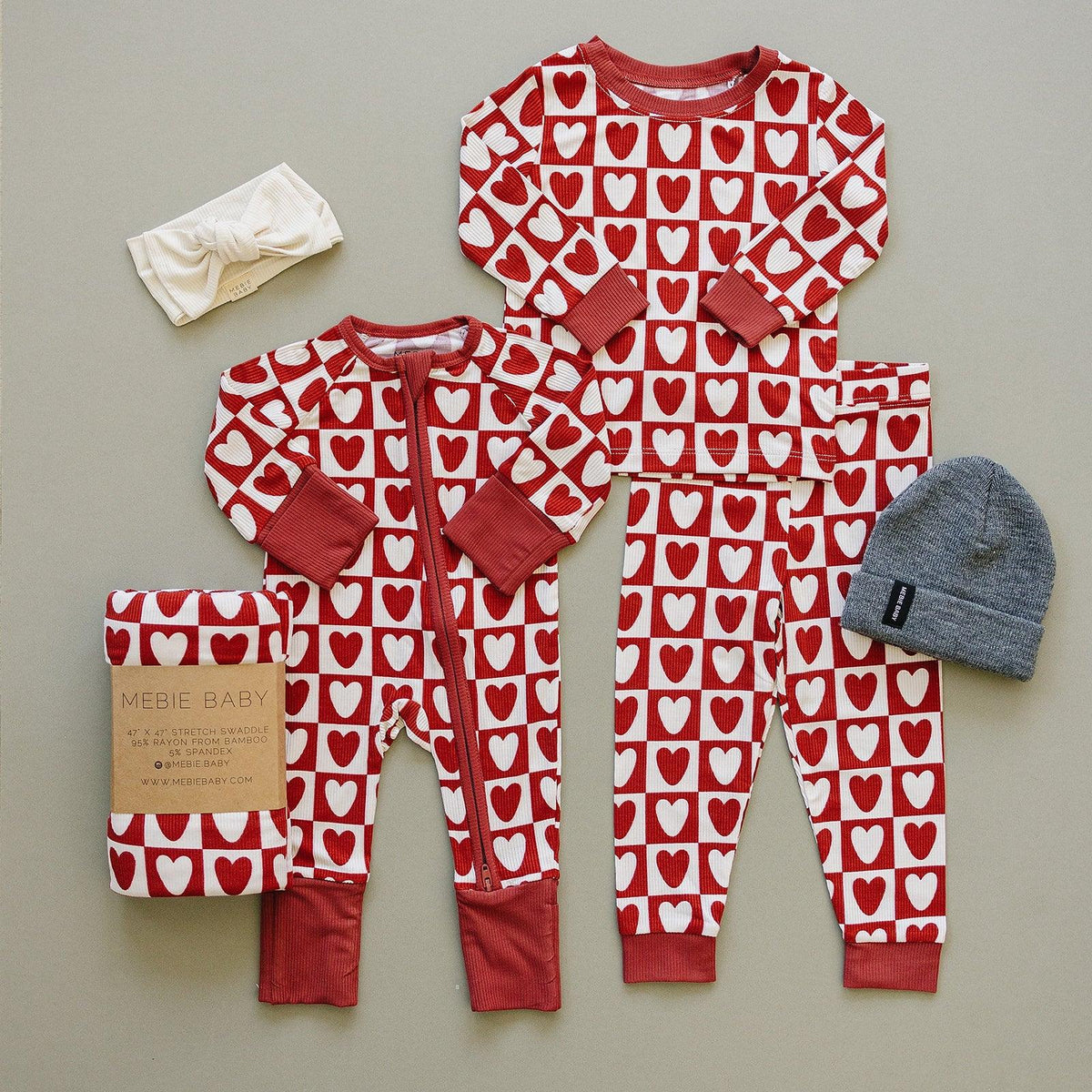 Checkered Hearts Ribbed Bamboo Cozy Set - BIG FRENCHIES