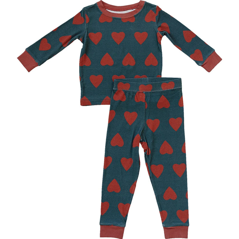 Navy + Red Hearts Ribbed Bamboo Cozy Set - BIG FRENCHIES