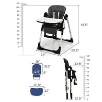 Foldable High chair with Multiple Adjustable Backrest-Black