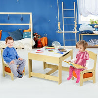 Kids Table Chairs Set With Storage Boxes Blackboard Whiteboard Drawing-Natural