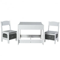 Kids Table Chairs Set With Storage Boxes Blackboard Whiteboard Drawing-Natural