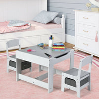 Kids Table Chairs Set With Storage Boxes Blackboard Whiteboard Drawing-Natural