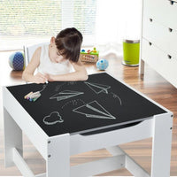 Kids Table Chairs Set With Storage Boxes Blackboard Whiteboard Drawing-Natural