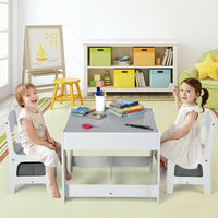 Kids Table Chairs Set With Storage Boxes Blackboard Whiteboard Drawing-Natural