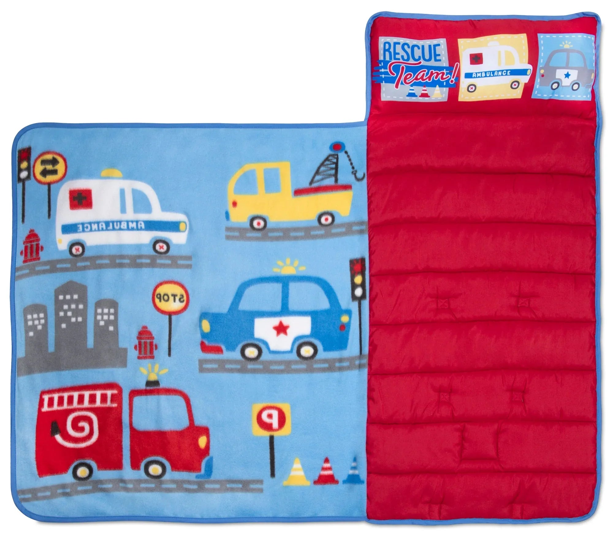 NoJo Rescue Team First Responders Toddler Nap Mat - Includes Attached Pillow and Fleece Blanket - BIG FRENCHIES