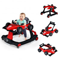 4-in-1 Foldable Activity Push Walker with Adjustable Height-Red - Color: Red