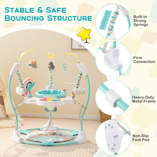 Baby Activity Center Height Adjustable Baby Bouncing Saucer with Interactive Toys-Blue - Color: Blue