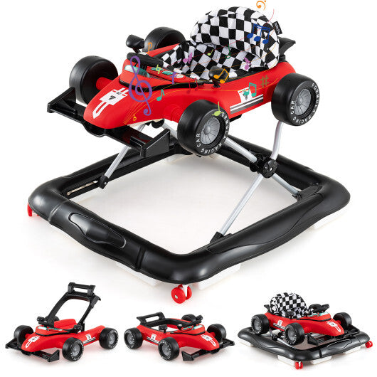 4-in-1 Baby Push Walker Activity Center Height Adjustable with Music Box-Red - Color: Red
