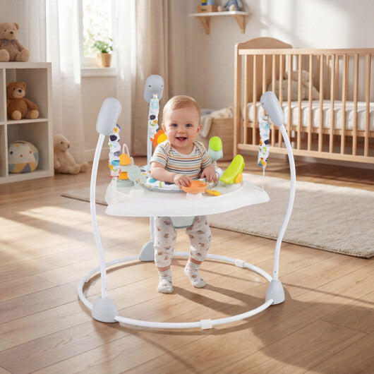 Baby Jump and Play Activity Center with Rotatable Seat and Interactive Toys-White - Color: White