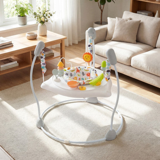 Baby Jump and Play Activity Center with Rotatable Seat and Interactive Toys-White - Color: White