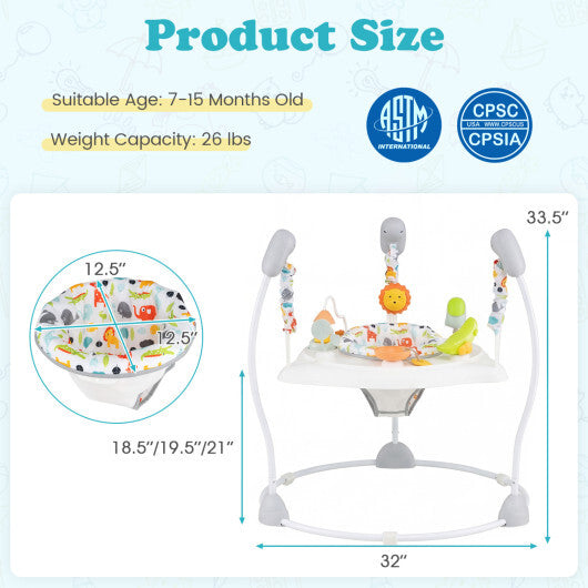 Baby Jump and Play Activity Center with Rotatable Seat and Interactive Toys-White - Color: White
