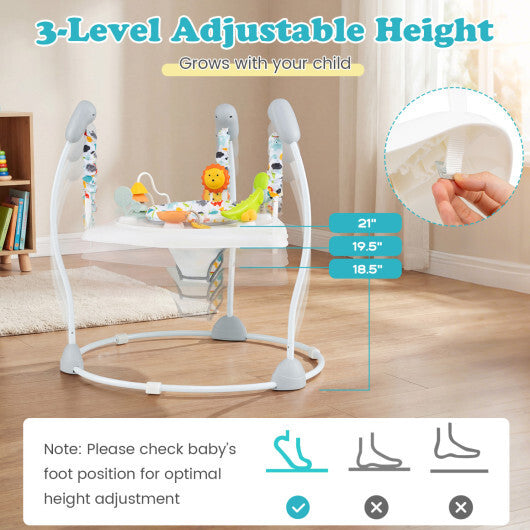Baby Jump and Play Activity Center with Rotatable Seat and Interactive Toys-White - Color: White