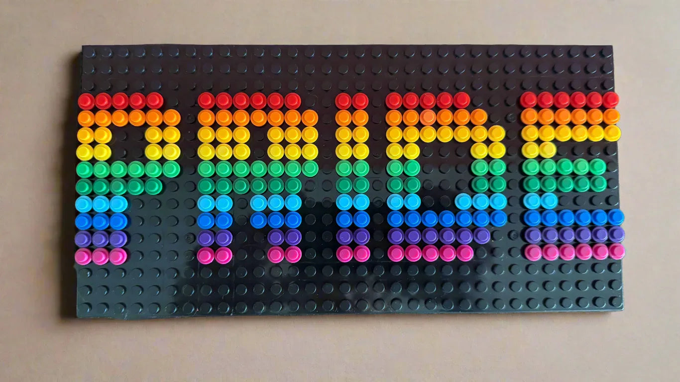 Build-It-Yourself DIY Pride Pixel Art Sign Kit – 32x16 Studs | Rainbow Mosaic on Black Base - BIG FRENCHIES