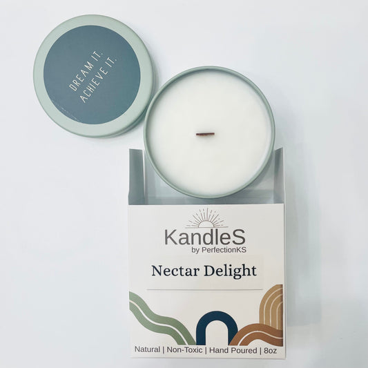 Nectar Delight Luxury Candle | 8oz Non-Toxic Soy Candle with Wooden Wick | Clean Burn