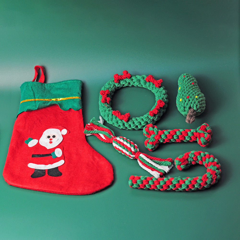 Christmas pet toy gift set dog teeth grinding bite resistant cotton rope hand woven-Pet Toys-BIG FRENCHIES-V.I.P Digital Presence