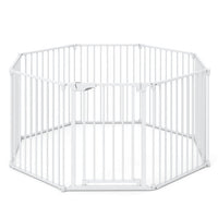 8-Panel Extra Wide Baby Gate Adjustable Pet Safety Fence with Auto-close Door-White
