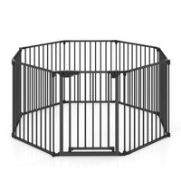 8-Panel Extra Wide Baby Gate Adjustable Pet Safety Fence with Auto-close Door-White