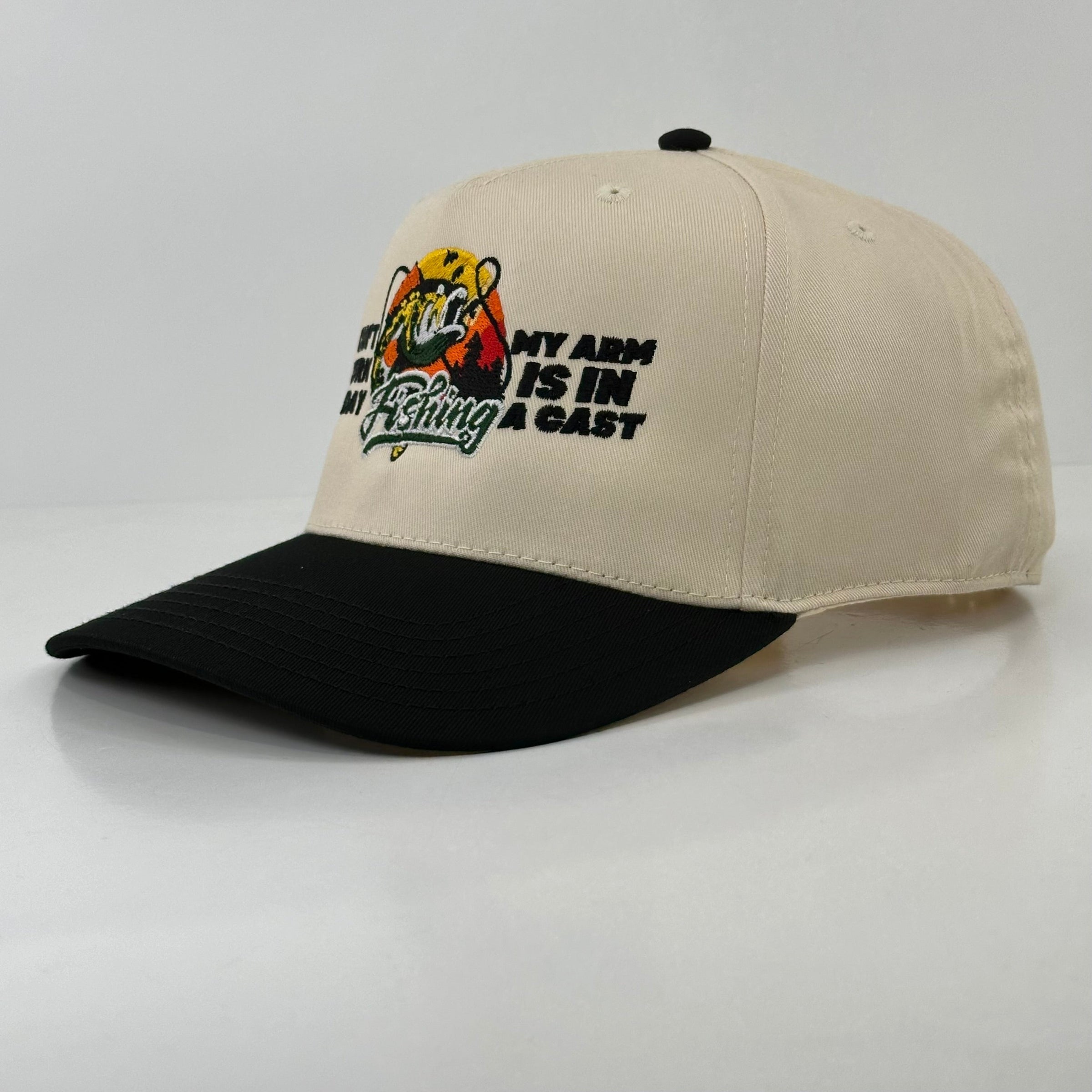 CANT WORK TODAY MY ARM IS IN A CAST FISHING SNAPBACK HAT Funny CAP CUSTOM EMBROIDERED