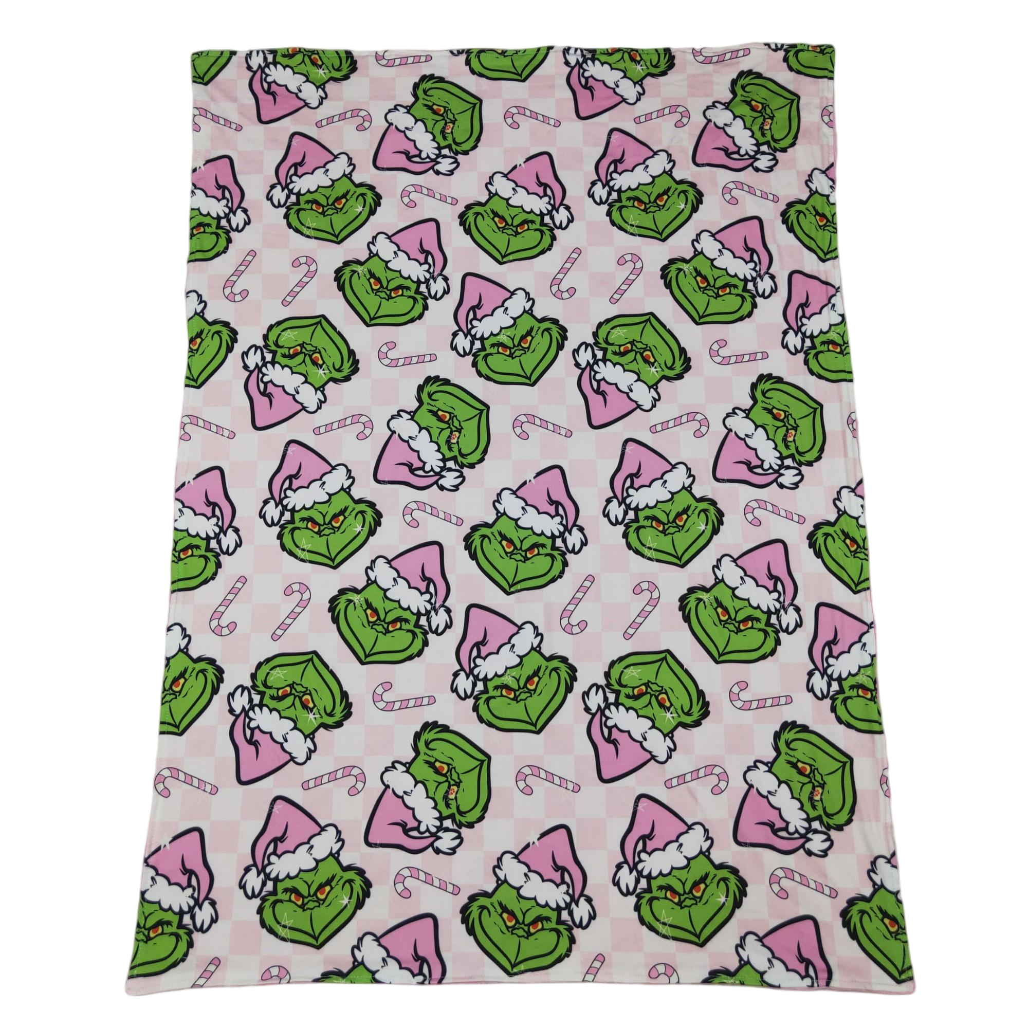 Pink candy cane green face baby girls Christmas blanket - BIG FRENCHIES