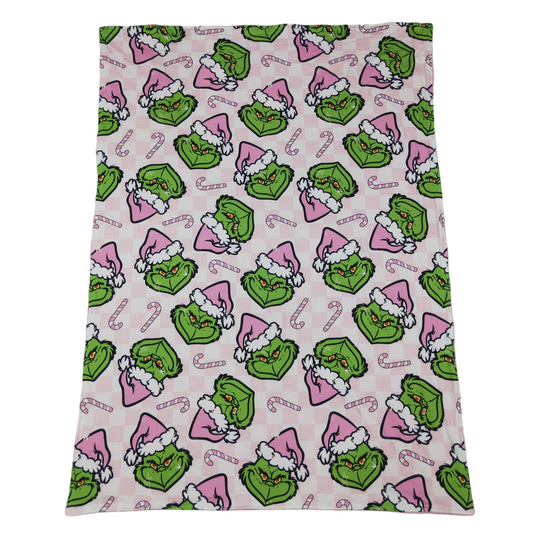 Pink candy cane green face baby girls Christmas blanket - BIG FRENCHIES