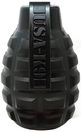 Grenade Shaped eDispenser Durable Dog Chew Toy & Treat Dispenser - Magnum Black - BIG FRENCHIES