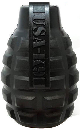 Grenade Shaped eDispenser Durable Dog Chew Toy & Treat Dispenser - Magnum Black - BIG FRENCHIES
