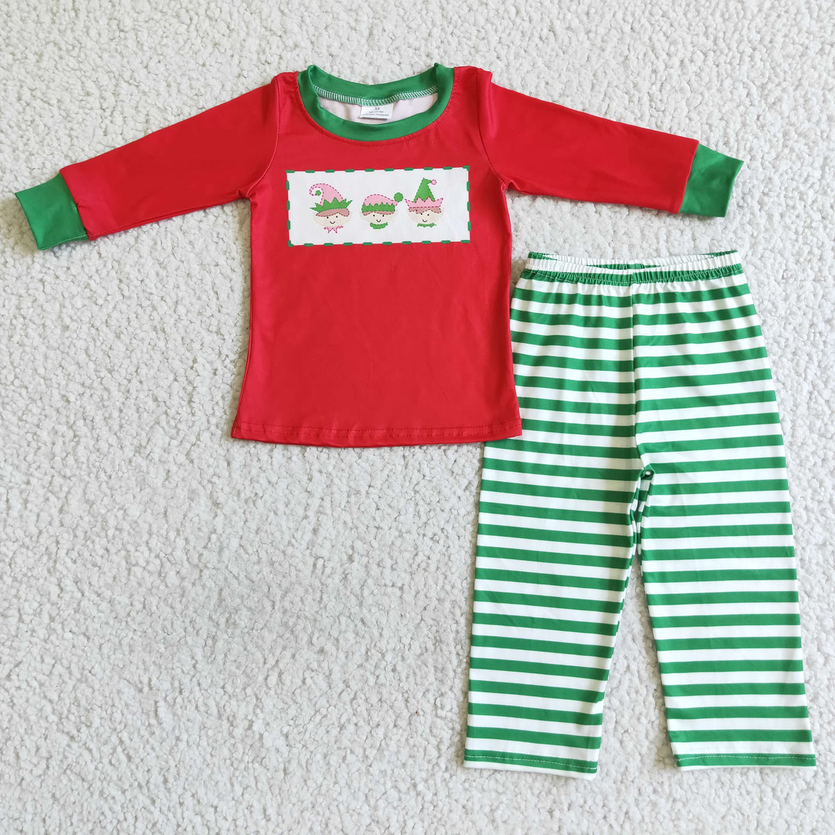Red screen print shirt stripe pants boy Christmas pajamas - BIG FRENCHIES