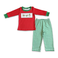 Red screen print shirt stripe pants boy Christmas pajamas - BIG FRENCHIES