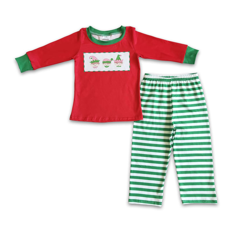 Red screen print shirt stripe pants boy Christmas pajamas - BIG FRENCHIES