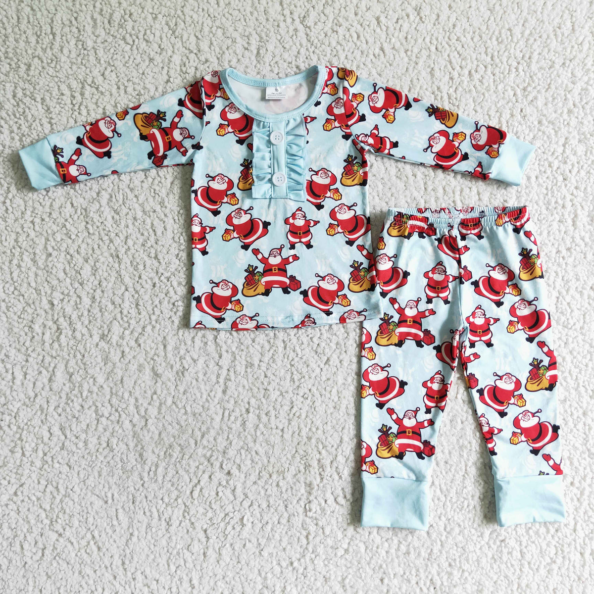 Santa print long sleeve baby girls Christmas pajamas - BIG FRENCHIES