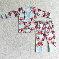 Santa print long sleeve baby girls Christmas pajamas - BIG FRENCHIES